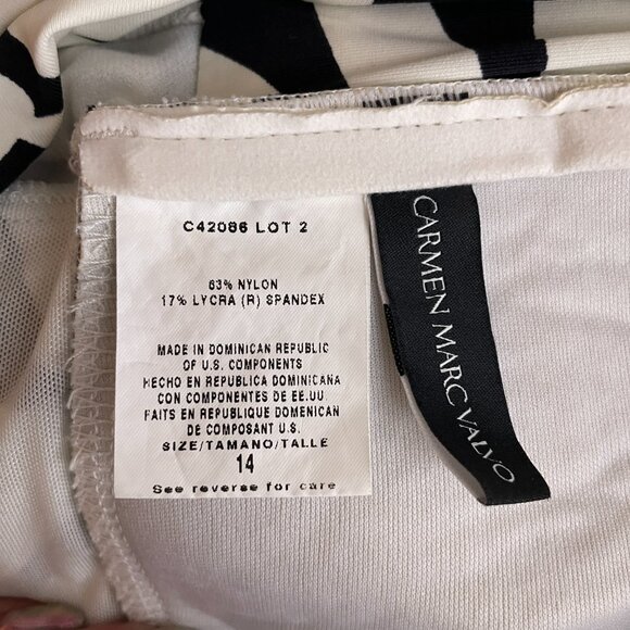 Carmen Marc Valvo Women 14 Black White Floral One Piece Swimsuit Halter Tie Back - Picture 8 of 8